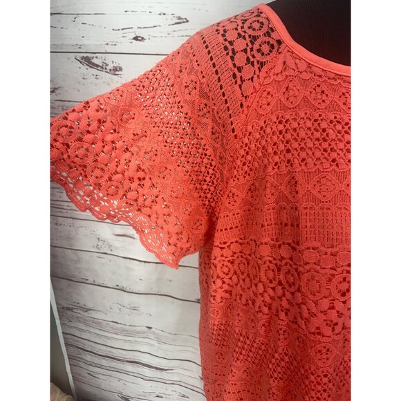 CATO Orange/Tangerine Layered Women's 2X Short Sleeve Tie Neck Top - Picture 5 of 8